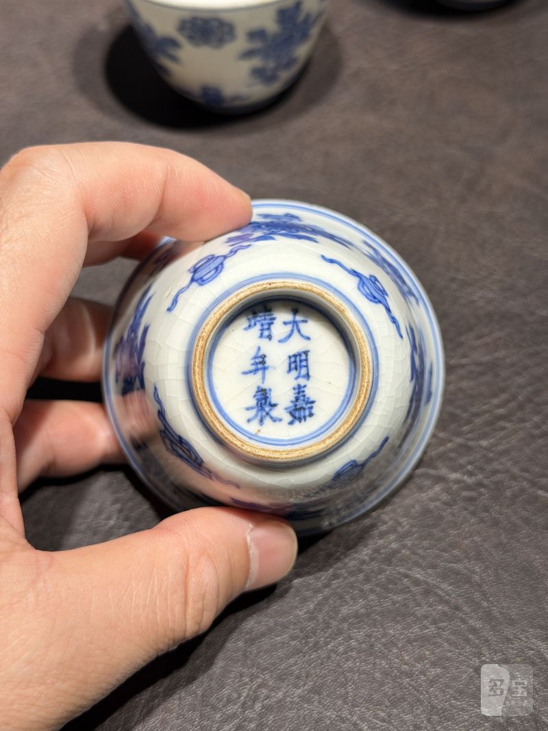 清康熙 青花清供图茶杯（一组六件） - 图18